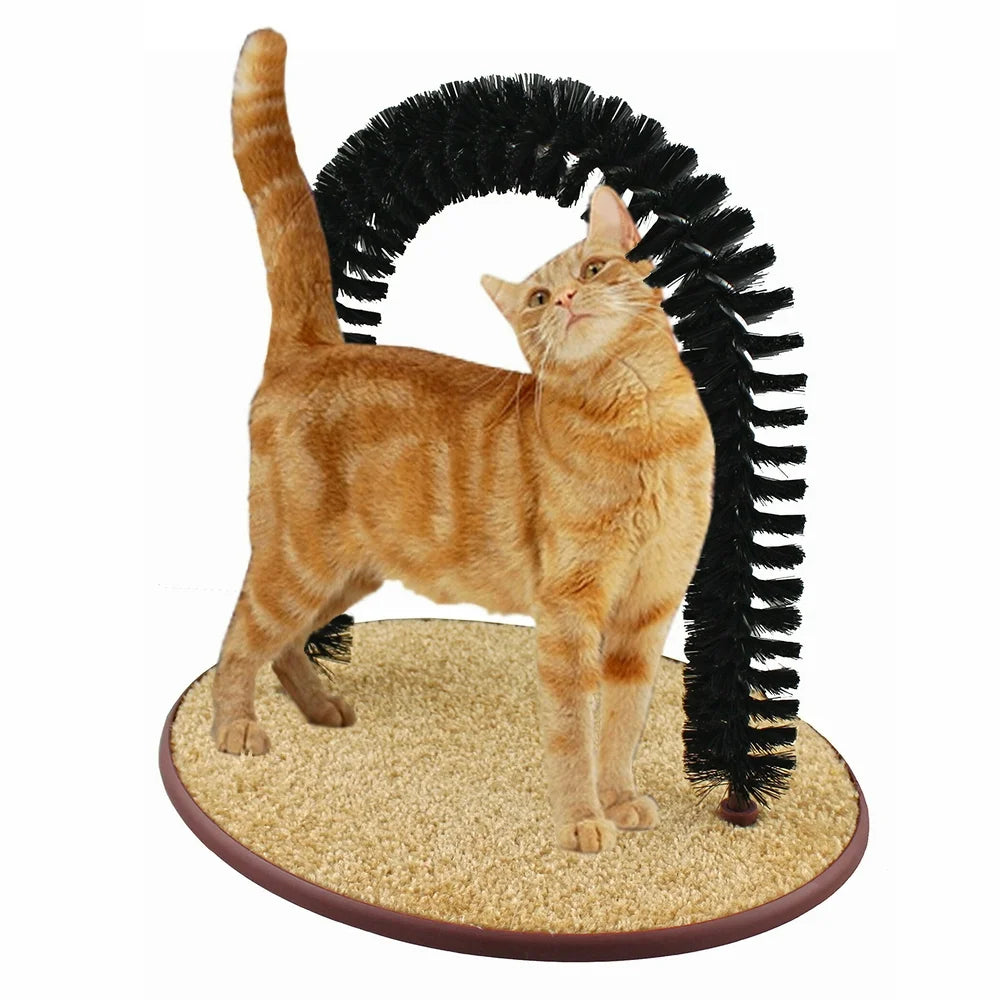 Perfect Cat Self Grooming Arch Post & Toy with Bristle and Catnip for Scratching, Brushing, and Massaging - Cat Grooming Arch -