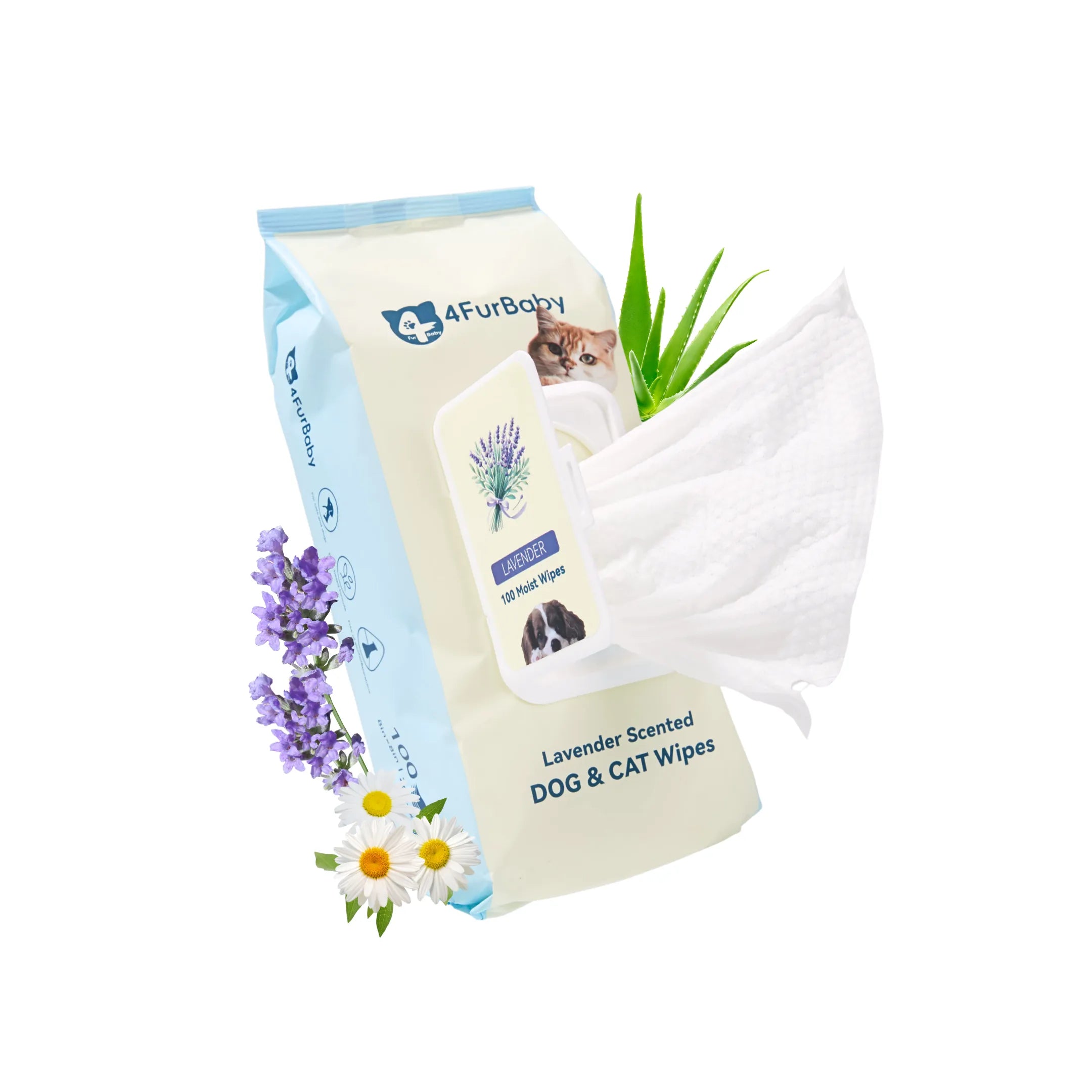 Plant-Based Dog & Cat Grooming Wipes by 4FurBaby  Hypoallergenic Pet Wipes