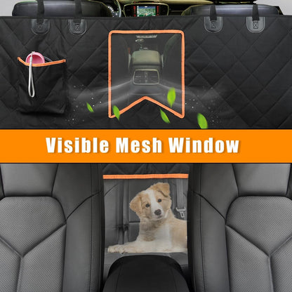 Dog Car Seat Cover for Back Seat, 100% Waterproof Dog Car Hammock with Mesh Window, Anti-Scratch Nonslip Durable Soft Pet Dog Seat Cover for Cars Trucks and SUV