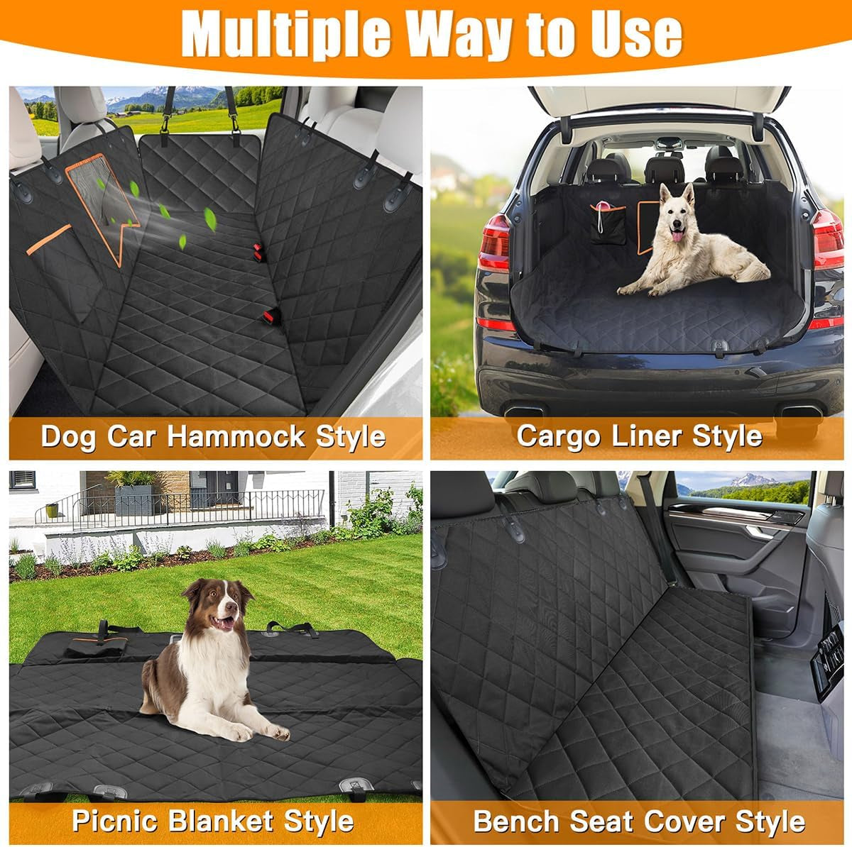 Dog Car Seat Cover for Back Seat, 100% Waterproof Dog Car Hammock with Mesh Window, Anti-Scratch Nonslip Durable Soft Pet Dog Seat Cover for Cars Trucks and SUV